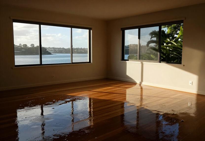 Flooded living room in Marayong with waterlogged carpet and furniture