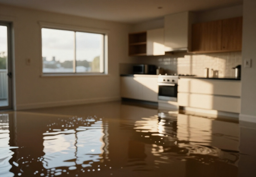 Wet subfloor in Marayong home before drying